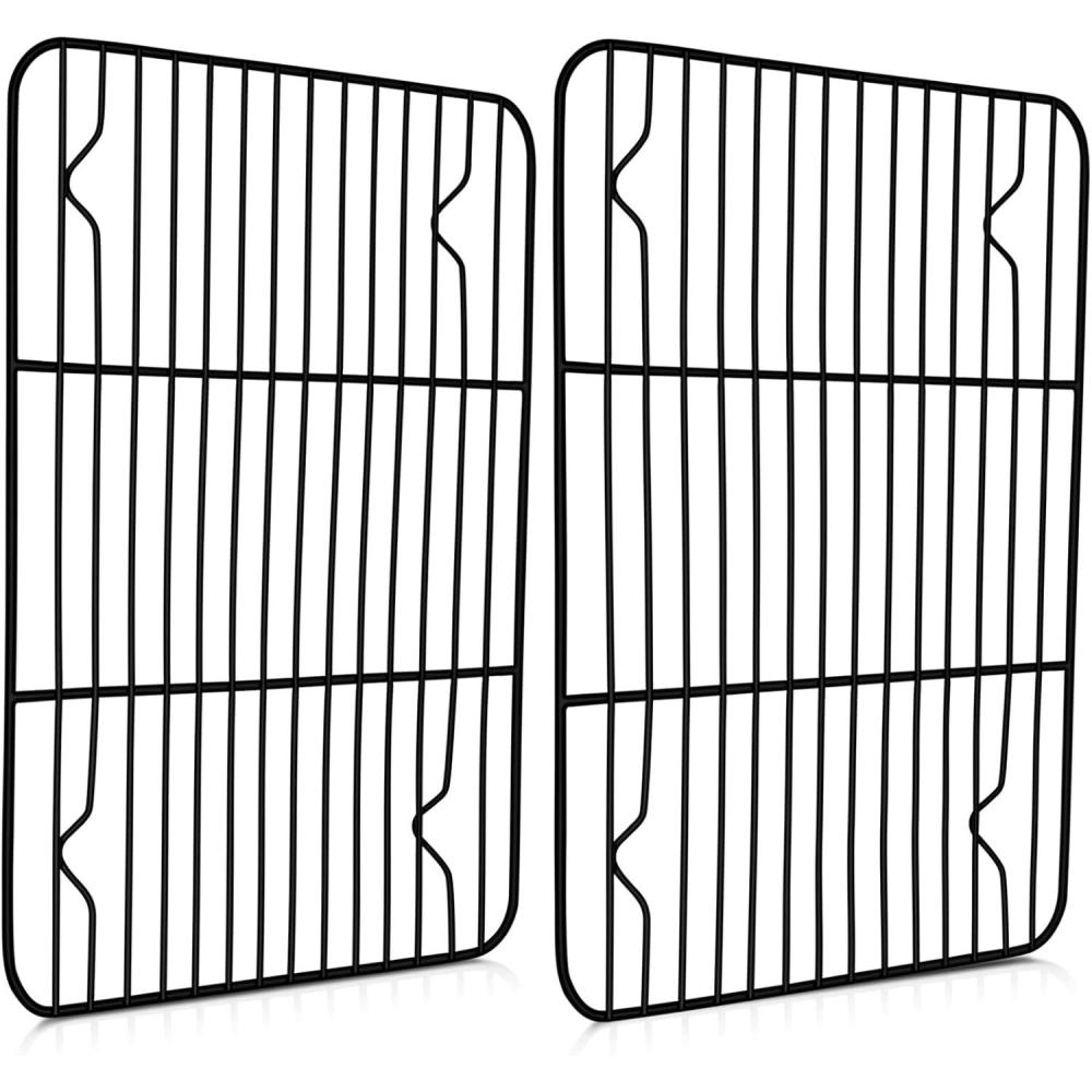 Cooling Rack Set of 2, E-far 1/2 Sheet Baking Racks for Oven Cooking Roasting Grilling, Non-stick 16.4 x 11.4 Wire Rack for Cookie Cake Bacon Meat Resting, Non-toxic & Easy to Clean(11.7 x 9)
