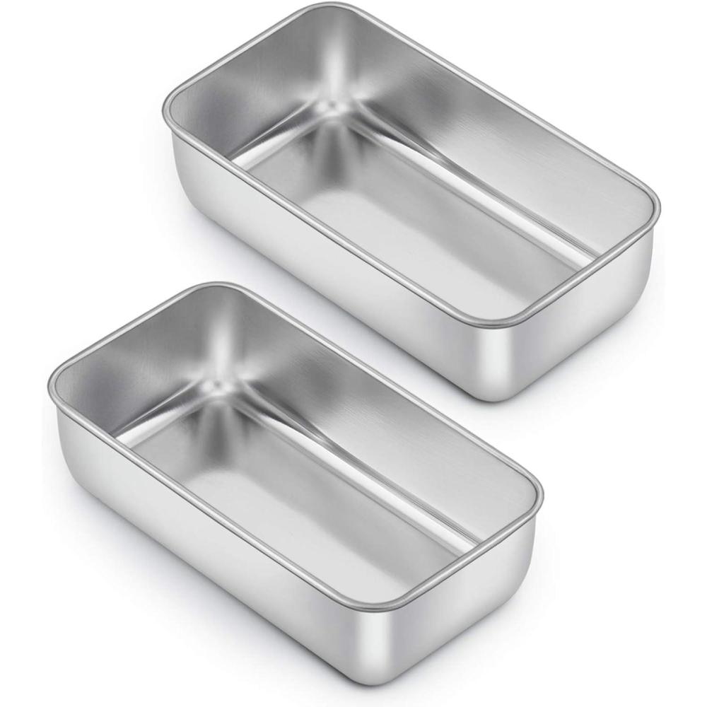 E-far Loaf Pan for Homemade Bread-2 Pack, 12 x 5 Large Stainless Steel Loaf Pans, Long Metal Bread Baking Mold for Banana Cake Meatloaf Sourdough Lasagna, Nontoxic & Dishwasher Safe(2)