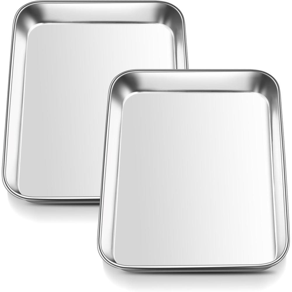 E-far Cookie Sheet for Baking, 18x13 Stainless Steel Baking Sheet Pan for Oven, Large Non Toxic Metal Baking Tray for Cake Cookies, Healthy & Rust Free, Mirror Finish & Dishwasher Safe, 1 Pack(2)