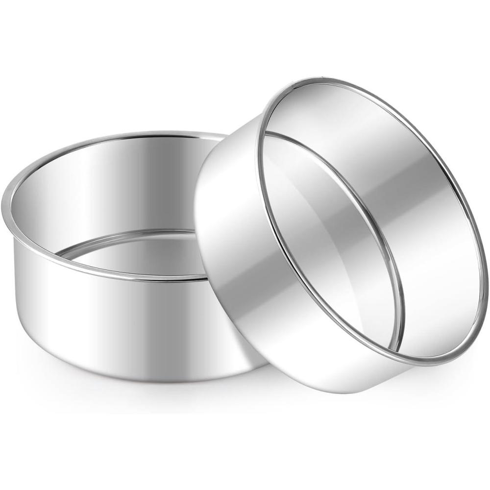 E-far 8 Inch Cake Pan Set of 2, Stainless Steel Round Baking Pans Tins Mold – Non-Toxic & Leak-Proof for Birthday Wedding Layer Tiered Cake, Easy Clean & Dishwasher Safe(5 Inch)