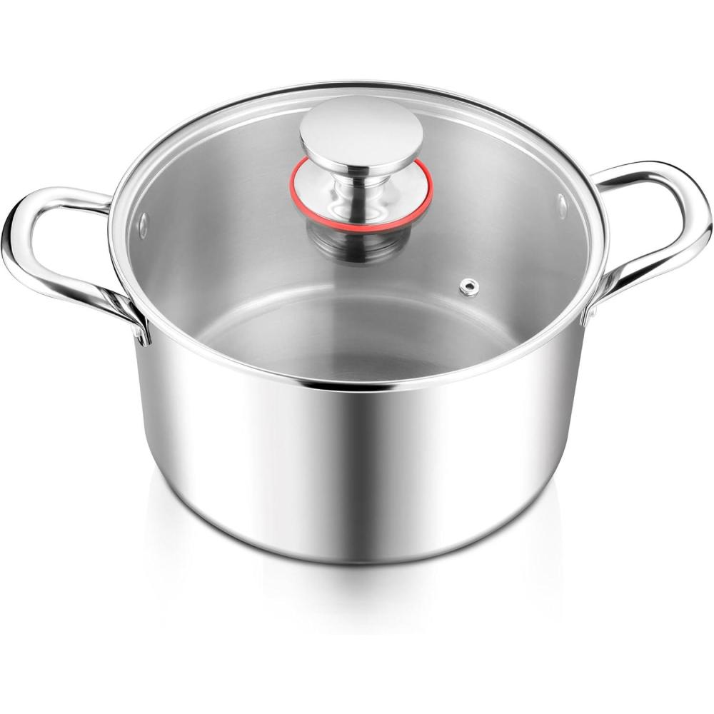 E-far 12-Quart Stock Pot, 18/10 Stainless Steel Stockpot with Lid for Cooking Simmering Soup Stew, Heavy Duty Cookware Works w/Induction, Non-toxic & Corrosion Resistant, Dishwasher Safe(6 Quarts)