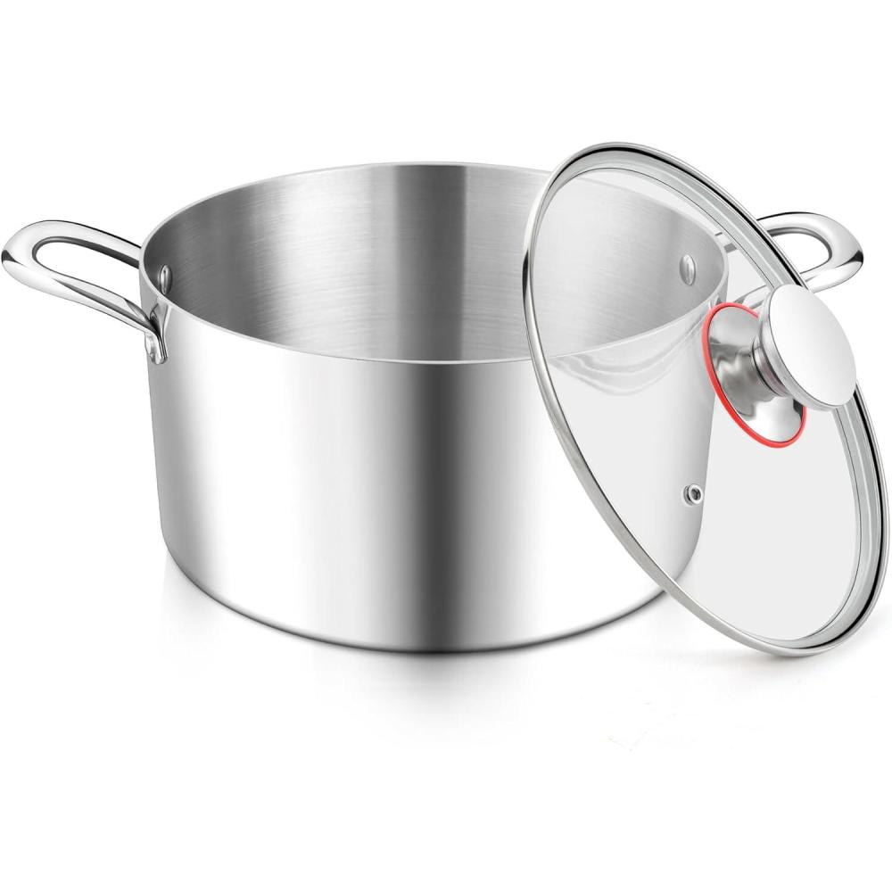 E-far 12-Quart Stock Pot, 18/10 Stainless Steel Stockpot with Lid for Cooking Simmering Soup Stew, Heavy Duty Cookware Works w/Induction, Non-toxic & Corrosion Resistant, Dishwasher Safe(4 Quarts)