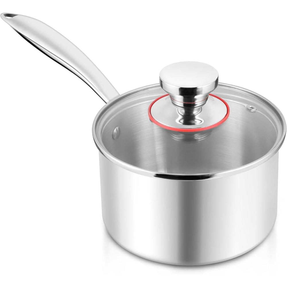 E-far Stainless Steel Saucepan Set – 1Qt & 2 Qt, Triply Sauce Pan Pot with Lid for Cooking Pasta Warming Milk Boiling Water, Small Metal Cookware for Kitchen, Induction Ready & Heavy Duty(3 Quarts)