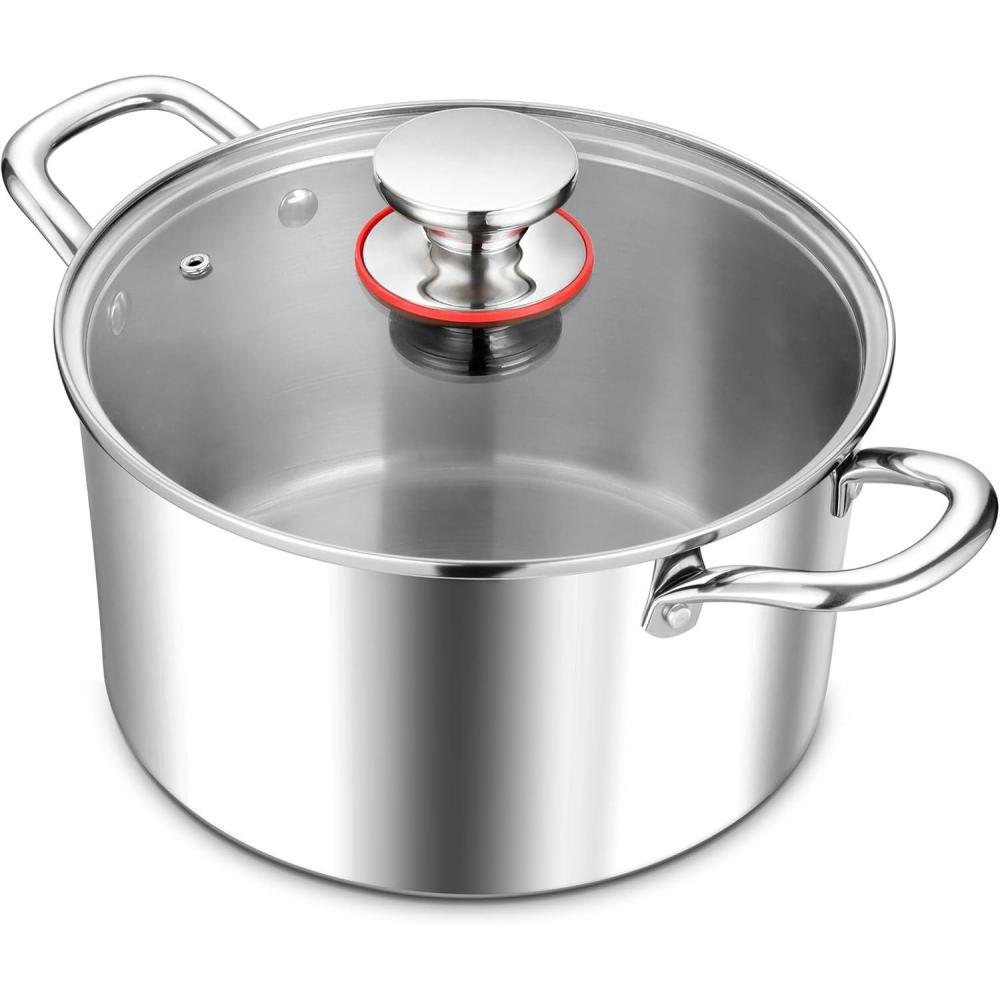 E-far 12-Quart Stock Pot, 18/10 Stainless Steel Stockpot with Lid for Cooking Simmering Soup Stew, Heavy Duty Cookware Works w/Induction, Non-toxic & Corrosion Resistant, Dishwasher Safe(5 Quarts)