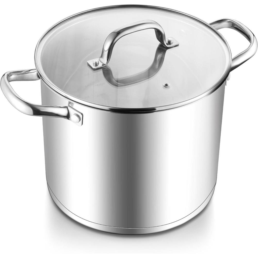 E-far 24-Quart Large Stock Pot, Stainless Steel Stockpot with Lid for Boiling Cooking Soup Stew Canning, Heavy Duty Tri-Ply Bottom Works w/Induction, Commercial Grade & Dishwasher Safe(10 Quarts)