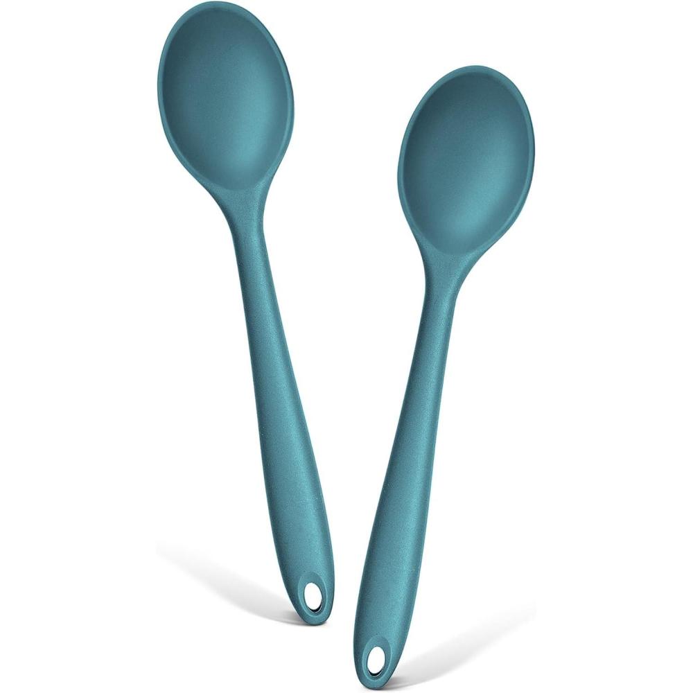 E-far Silicone Cooking Utensils Set, 25 Piece Kitchen Utensils with Holder, Non Toxic Kitchen Tools Spatula, Turner, Spoon, Ladle for Nonstick Cookware, Heat Resistant & Dishwasher Safe – Black(Blue)
