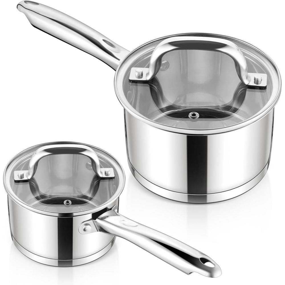 E-far 1 Quart Saucepan with Lid, Stainless Steel Small Sauce Pan Boiling Pot for Cooking, Compatible with All Stoves, Healthy & Non Toxic, Oven & Dishwasher Safe(2QT & 3QT)