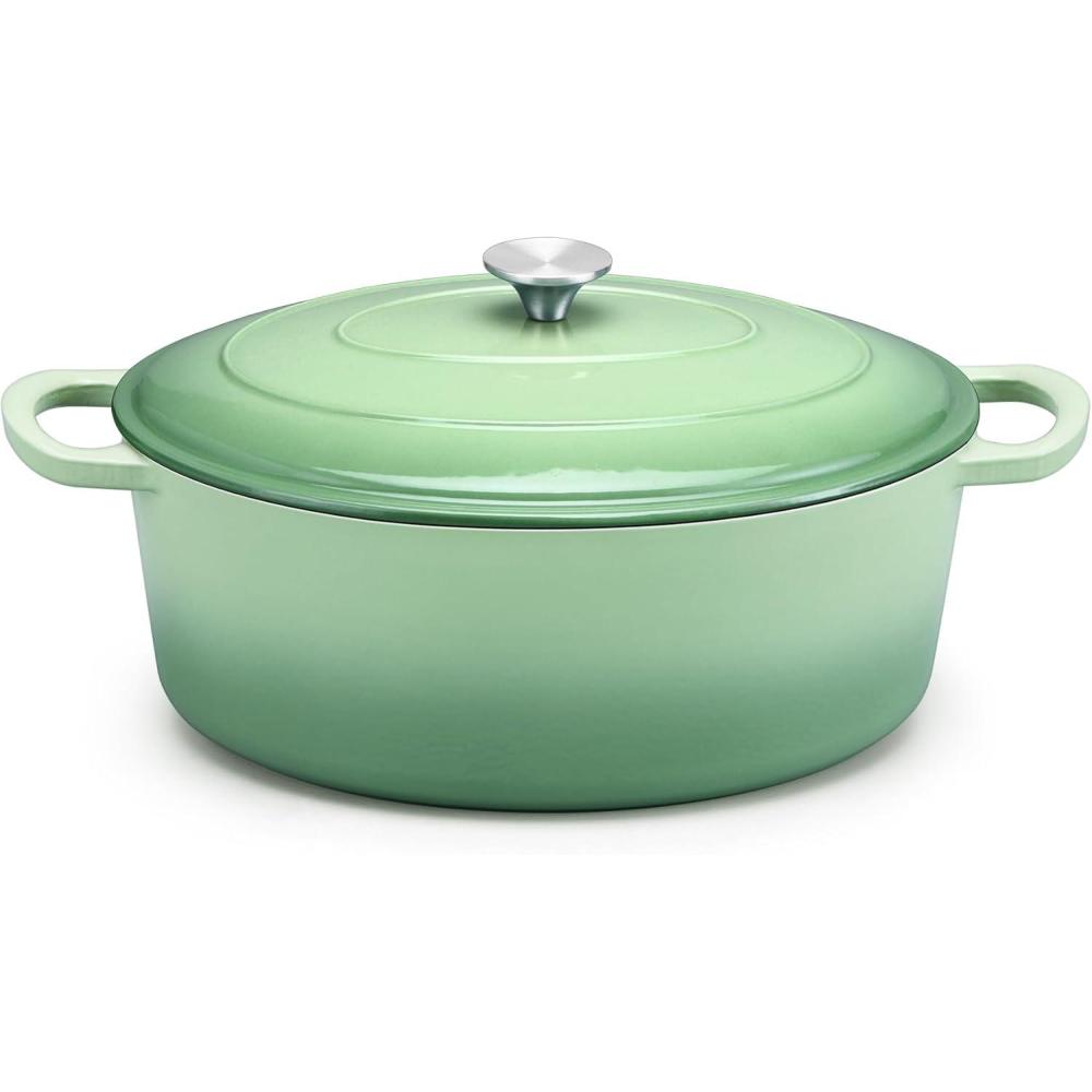 E-far 6 Quart Enameled Cast Iron Dutch Oven with Lid, Round Dutch Oven Pot Nonstick Cookware for Braising, Stews, Roasting, Bread Baking, Cooking, Heavy Duty, Induction & Oven Safe – Blue(Pistachio Green)