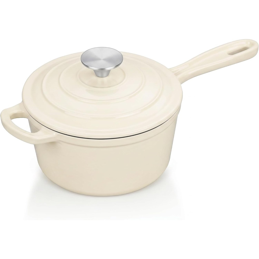 E-far 1Qt & 2Qt & 3Qt Sauce Pan Set with Self-basting Lids, Green(Cream)