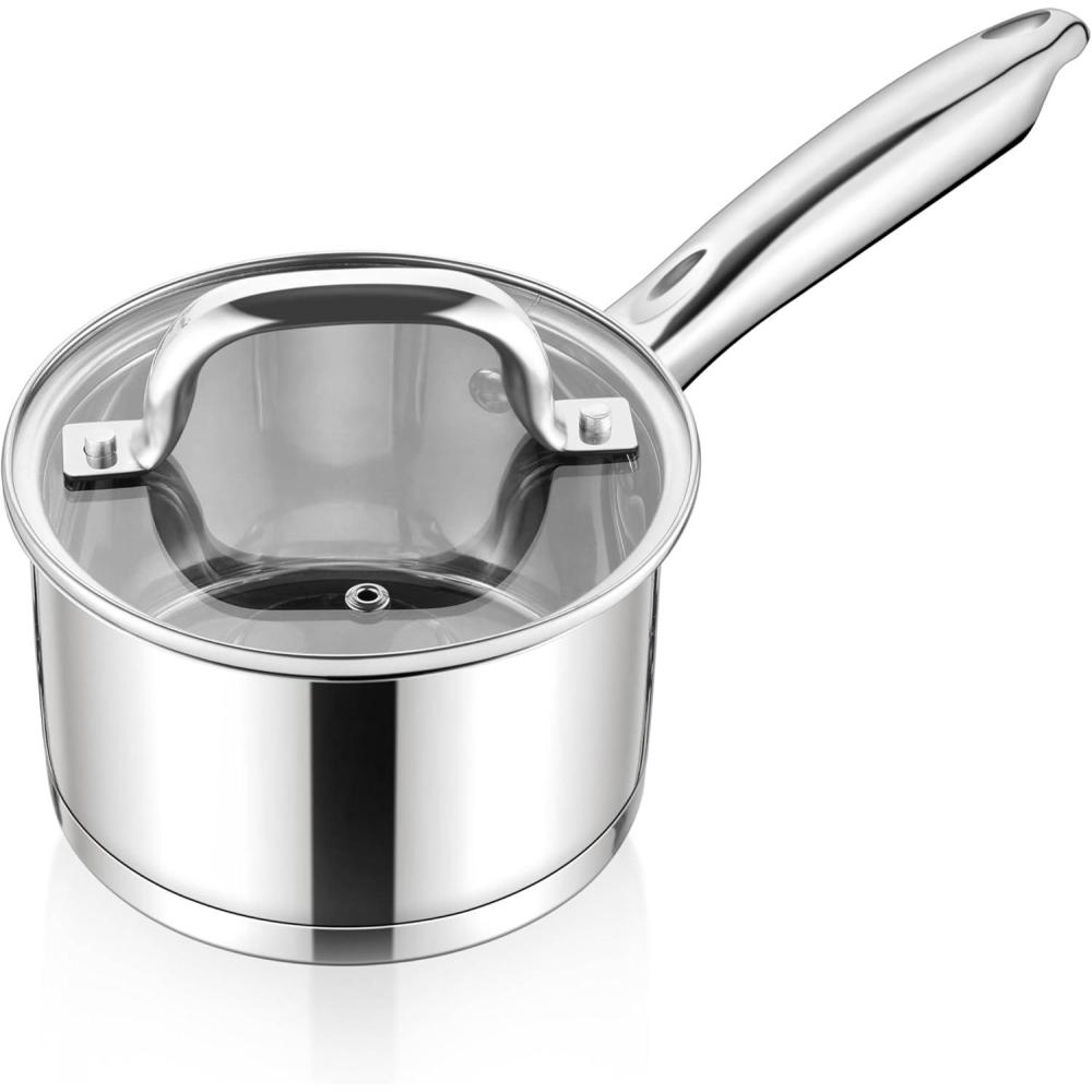 E-far 1 Quart Saucepan with Lid, Stainless Steel Small Sauce Pan Boiling Pot for Cooking, Compatible with All Stoves, Healthy & Non Toxic, Oven & Dishwasher Safe(2QT)