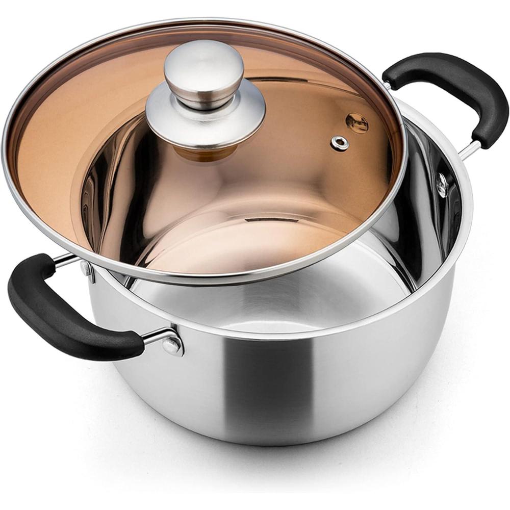 E-far 4 Quart Stock Pot, Stainless Steel Metal Soup Pot with Glass Lid for Cooking, Healthy & Rust Free, Heavy Duty & Dishwasher Safe(4 Quart)