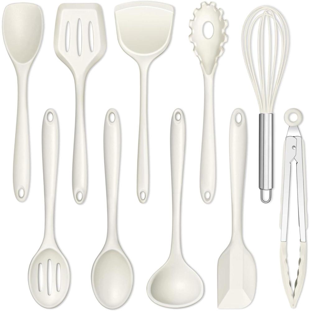 E-far Silicone Cooking Utensils Set, 24Pcs Heat Resistant Kitchen Utensil with Holder, Silicone Kitchen Tools with Spatula Turner Spoon Tongs Whisk, Non-Toxic & Dishwasher Safe (Black)(White)