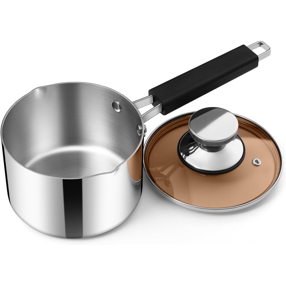 E-far Stainless Steel Saucepan Set of 3, 1 & 2 & 3 Quart Sauce Pan with Lid, Multipurpose Small Pot for Home Kitchen Restaurant Cooking, Dishwasher Safe(Tri-Ply)