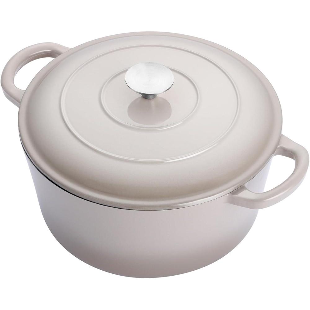 E-far 6 Quart Enameled Cast Iron Dutch Oven with Lid, Round Dutch Oven Pot Nonstick Cookware for Braising, Stews, Roasting, Bread Baking, Cooking, Heavy Duty, Induction & Oven Safe – Blue(Khaki)