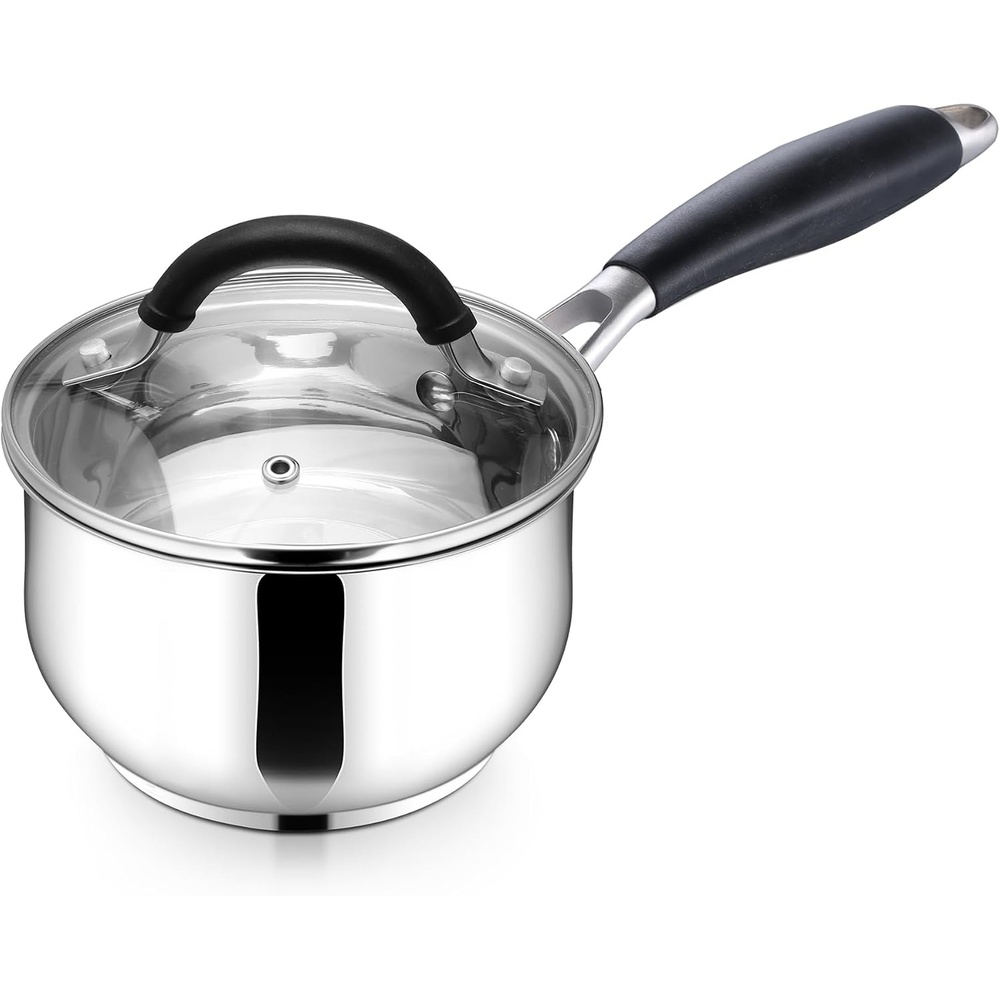 E-far 3 Quart Saucepan, Tri-Ply Base Stainless Steel Sauce Pot with Lid | Small Milk Sauce Pan with Stay-Cool Handle for Home Kitchen Cooking, Compatible with All Cooktops, Non-toxic, Dishwasher Safe(1 Quart)