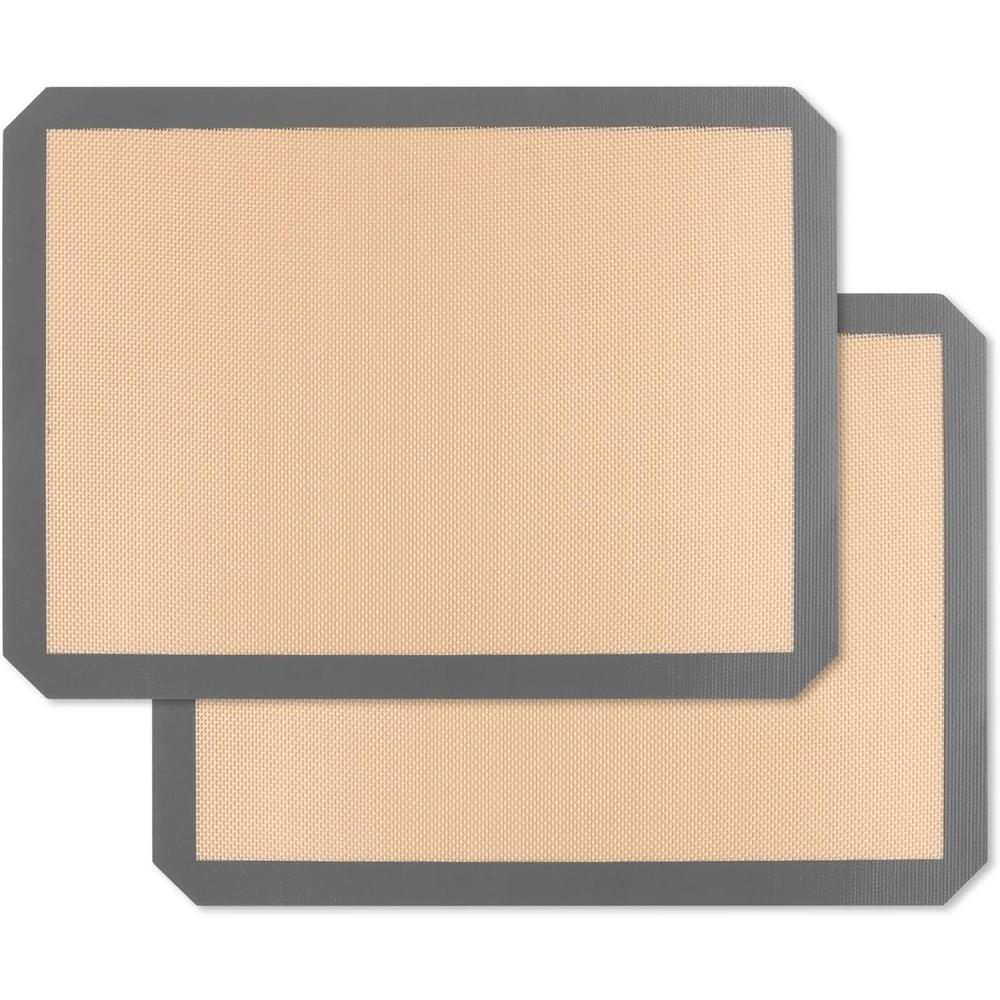 E-far Small Silicone Baking Mats, 2-Pack Nonstick Reusable Silicone Mat for Toaster Oven Pan Baking Cookie, Fit 7.5×10 Rectangle Sheet Tray for Steak, Food Grade & Heat-Resistant, Easy Clean, Gray(11.5×8.7 inch)