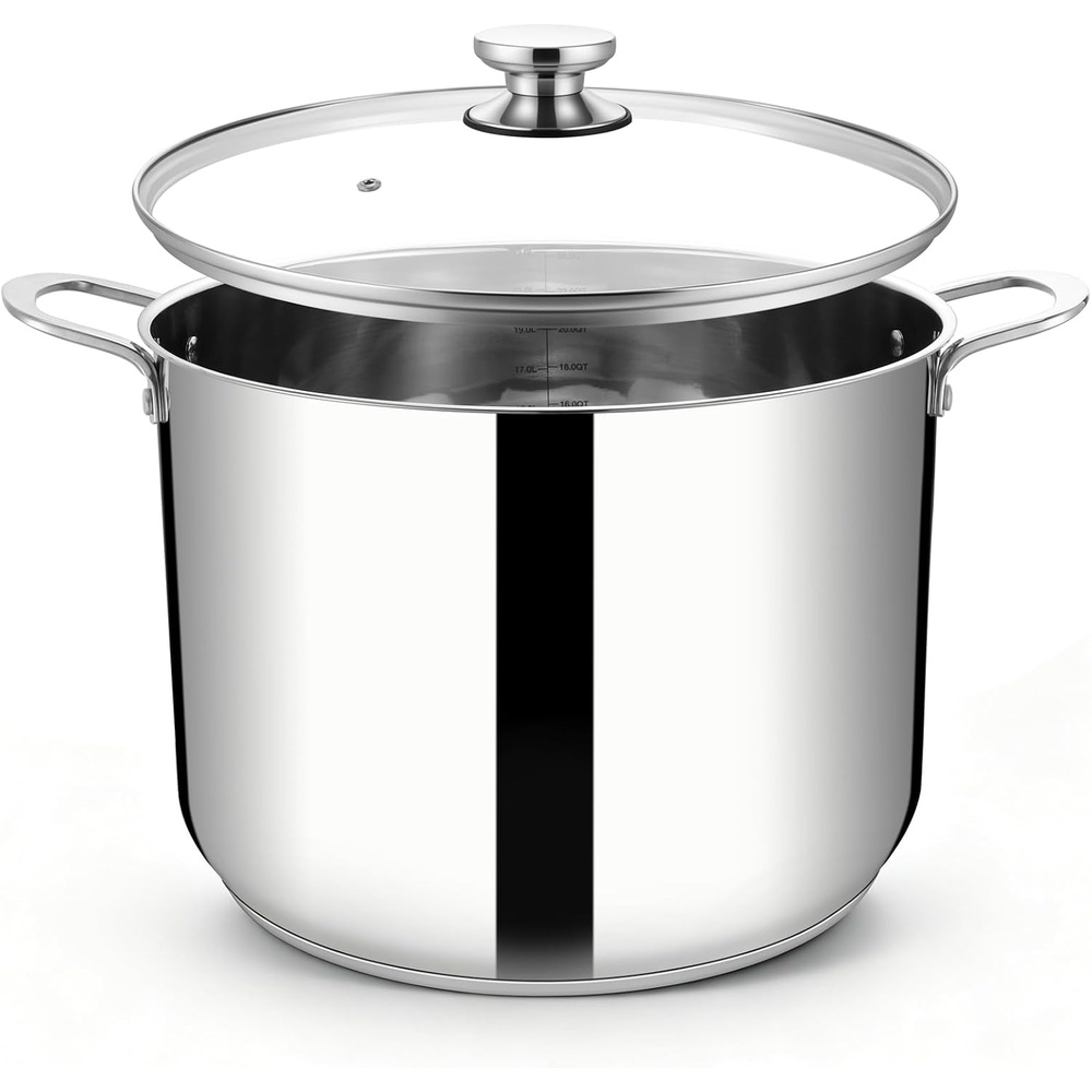 E-far Large Stainless Steel Stock Pot with Lid, 24QT Induction Cooking Pot(24 Quarts)