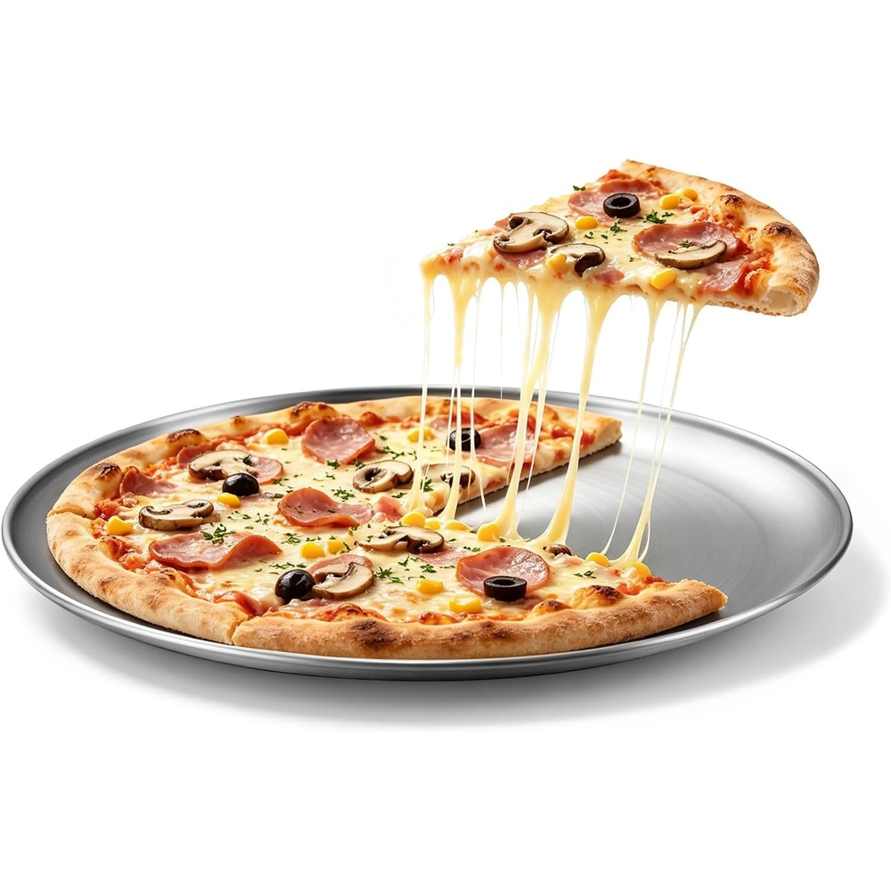 E-far 13.5 Stainless Steel Pizza Pan for Oven, Pizza Baking Tray Plate | Metal Pizza Plate, Heavy-duty Round Baking Sheet, Healthy & Non-toxic, Rust-resistant & Dishwasher Safe(1)