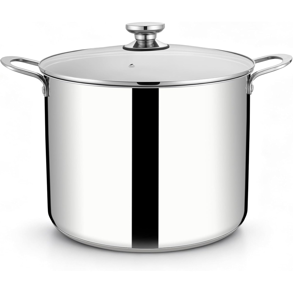 E-far Large Stainless Steel Stock Pot with Lid, 24QT Induction Cooking Pot(20 Quarts)