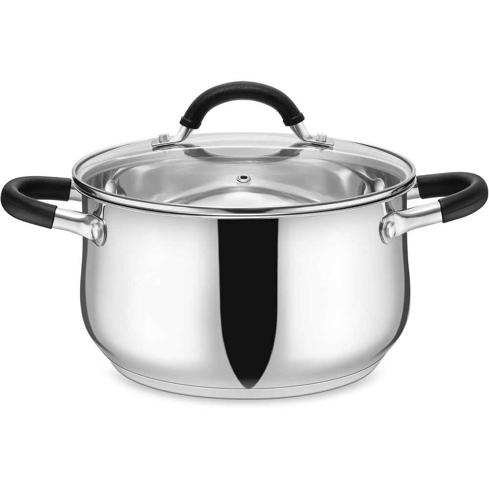 E-far 12 Quart Stock Pot, Stainless Steel Pot with Lid for Cooking Soup Simmering Stew, Tall Induction Pot w/Tri-Ply Thick Base, Large Cooking Pot w/Dual Heat Proof Handles, No-Toxic & Dishwasher Safe(5 Quarts)