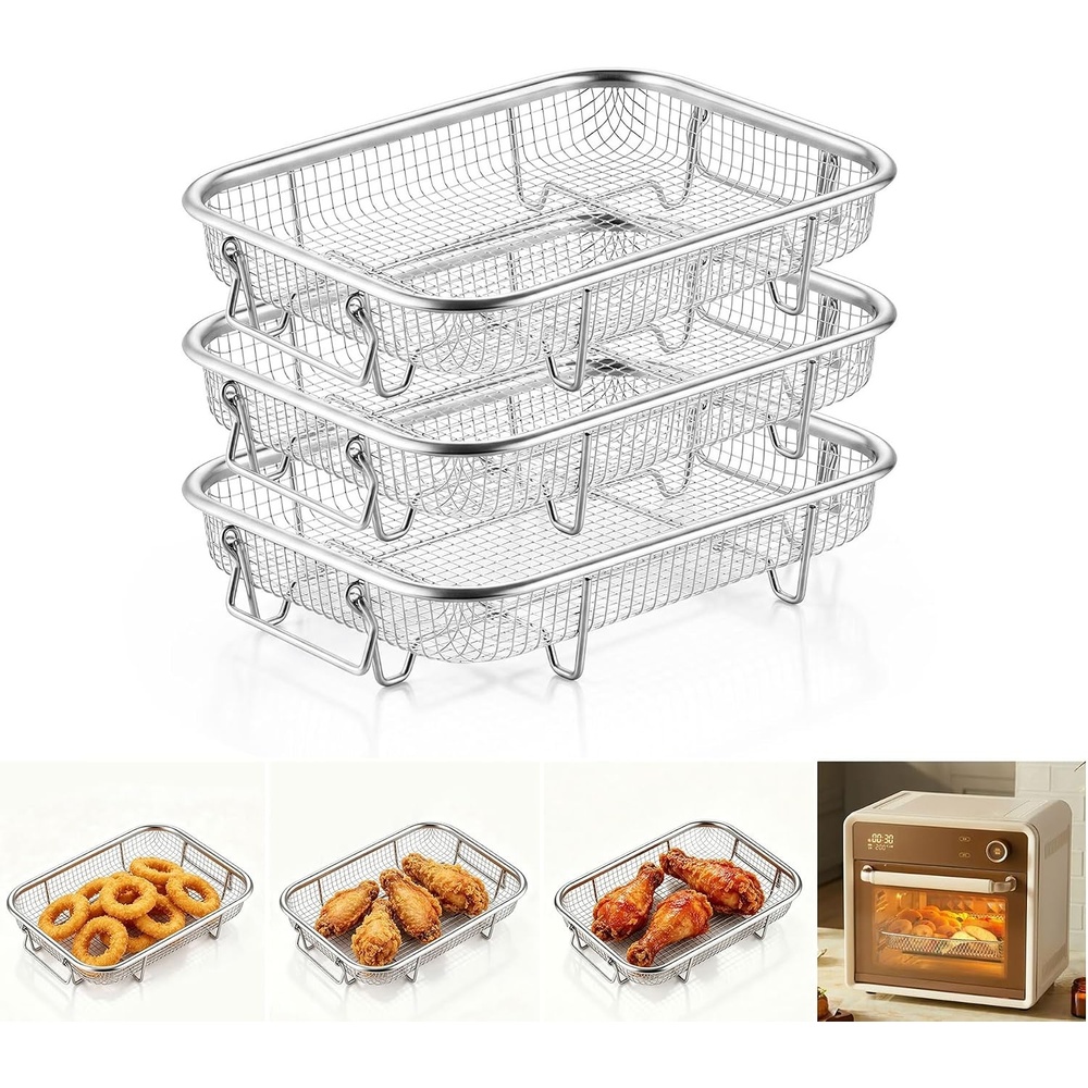 E-far 11.8 Air Fryer Basket for Oven, 3 Pcs Stainless Steel Air Fryer Rack(3)