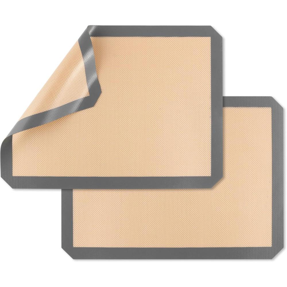 E-far Small Silicone Baking Mats, 2-Pack Nonstick Reusable Silicone Mat for Toaster Oven Pan Baking Cookie, Fit 7.5×10 Rectangle Sheet Tray for Steak, Food Grade & Heat-Resistant, Easy Clean, Gray(9.5×7.1 inch)