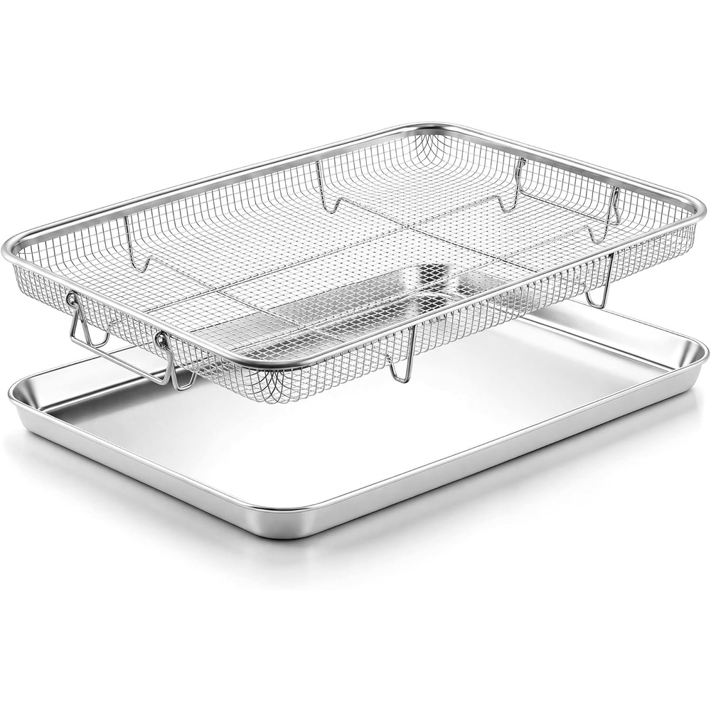E-far Air Fryer Basket for Oven, Large Air Fryer Basket & Tray, 18’’ x 13’’ | Stainless Steel Crisper Tray & Baking Pan, for Oven Cooking Broiling Grilling, Heavy Duty & Dishwasher Safe(17.7 x 13)