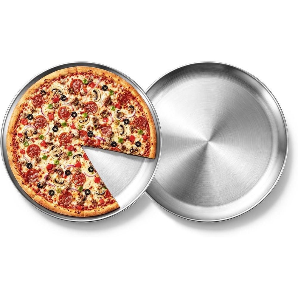 E-far 13.5 Stainless Steel Pizza Pan for Oven, Pizza Baking Tray Plate | Metal Pizza Plate, Heavy-duty Round Baking Sheet, Healthy & Non-toxic, Rust-resistant & Dishwasher Safe(2)