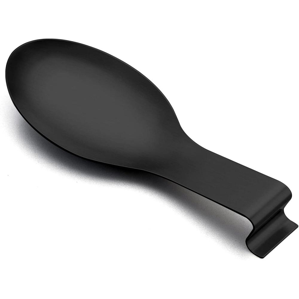 Spoon Rest Set of 2, E-far Stainless Steel Spoon Ladle Holder Spatula Rest for Kitchen Stove Top, Large Size & Dishwasher Safe(Black)