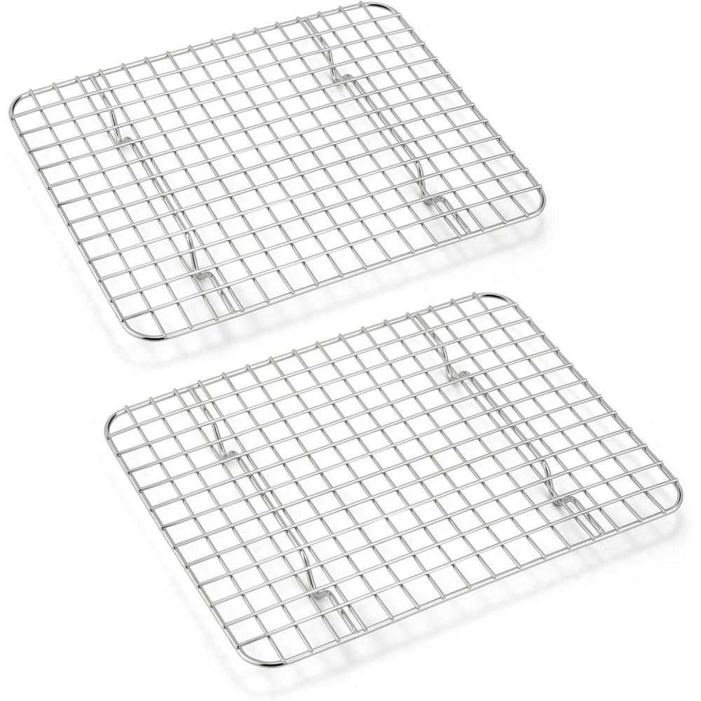 Small Baking Cooling Rack Set of 2, E-far Stainless Steel Toaster Oven Rack for Cooking Roasting Grilling Meat, 8.6 x 6.2 Metal Bakeable Wire Racks for Cookie Cake Bacon – Dishwasher Safe(8.6 x 6.2)