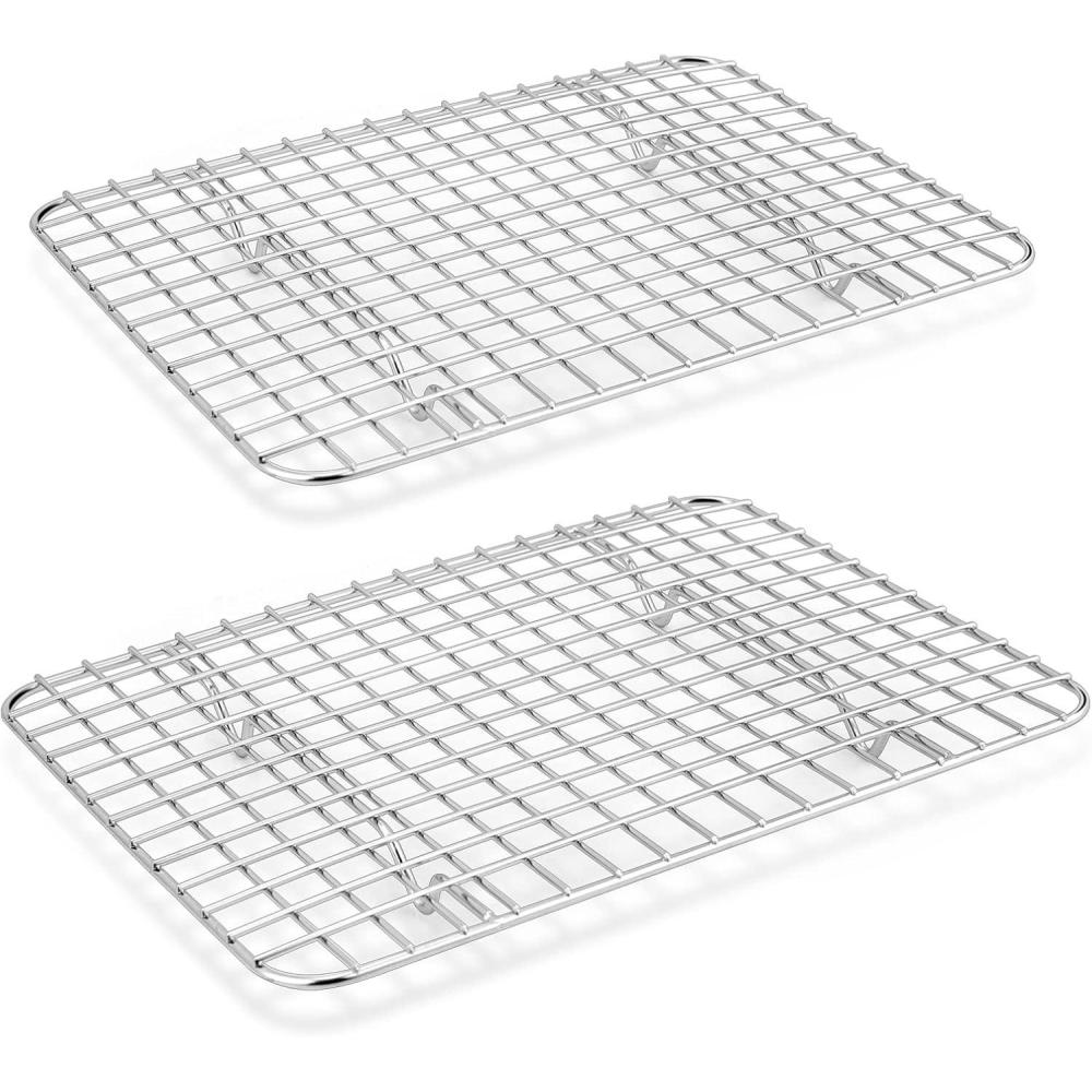 Small Baking Cooling Rack Set of 2, E-far Stainless Steel Toaster Oven Rack for Cooking Roasting Grilling Meat, 8.6 x 6.2 Metal Bakeable Wire Racks for Cookie Cake Bacon – Dishwasher Safe(11.6 x 9.2)