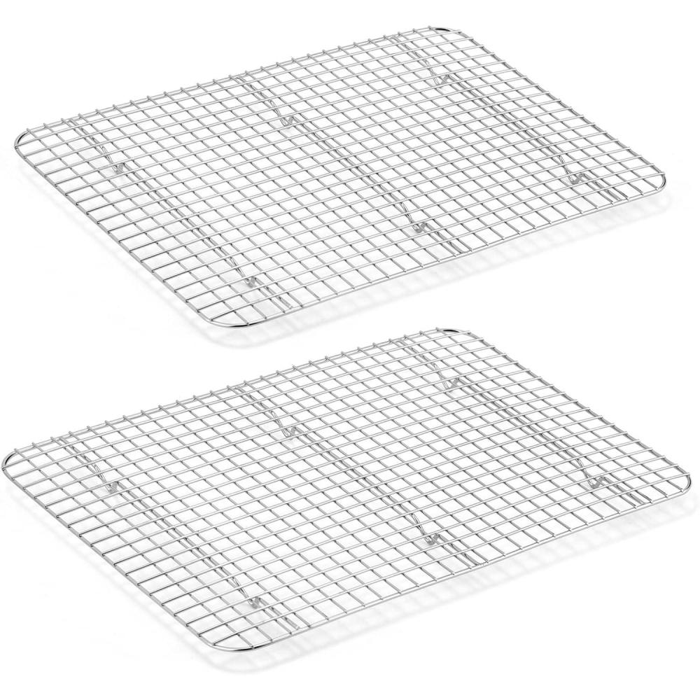 Small Baking Cooling Rack Set of 2, E-far Stainless Steel Toaster Oven Rack for Cooking Roasting Grilling Meat, 8.6 x 6.2 Metal Bakeable Wire Racks for Cookie Cake Bacon – Dishwasher Safe(15.3 x 11.2)