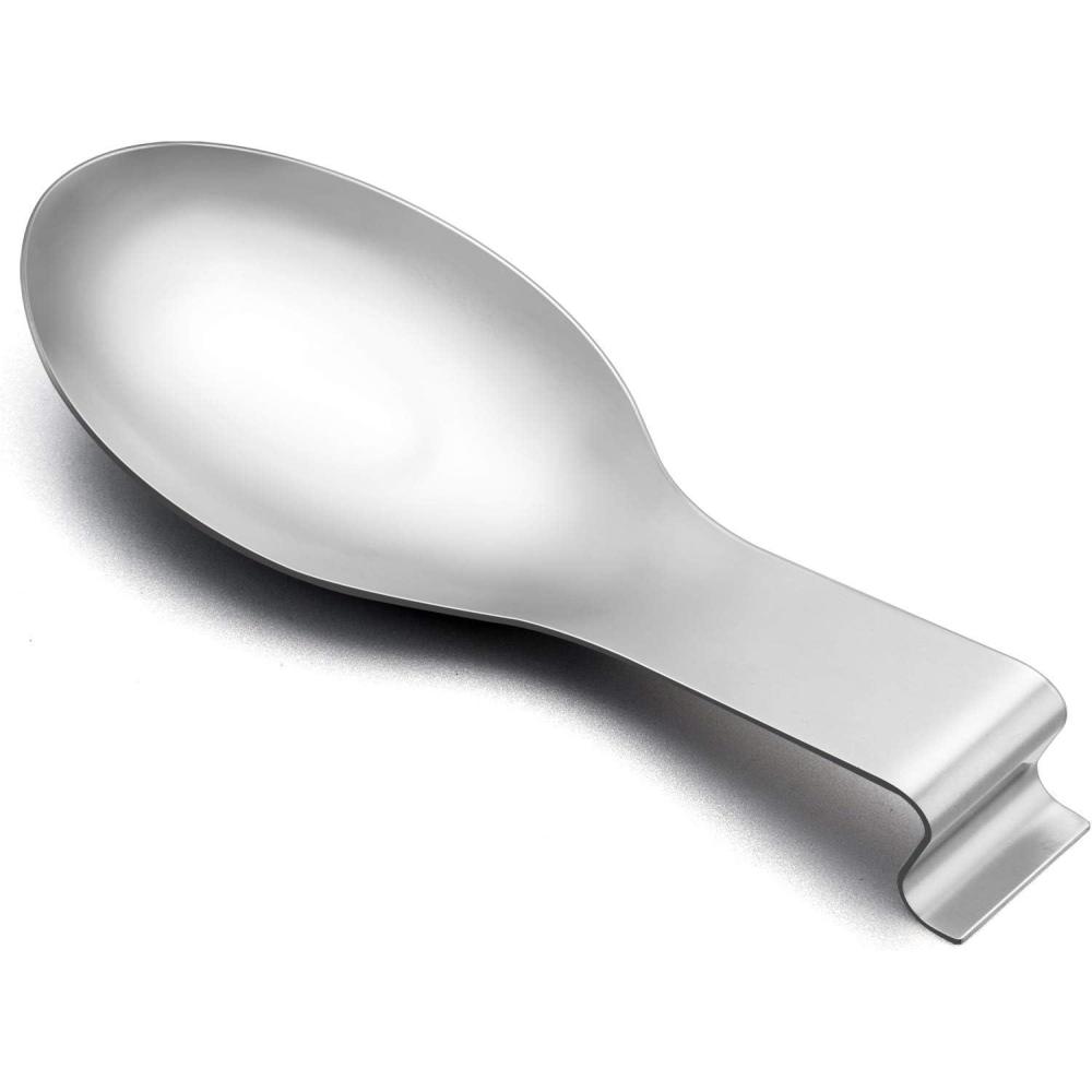 Spoon Rest Set of 2, E-far Stainless Steel Spoon Ladle Holder Spatula Rest for Kitchen Stove Top, Large Size & Dishwasher Safe(Silver)