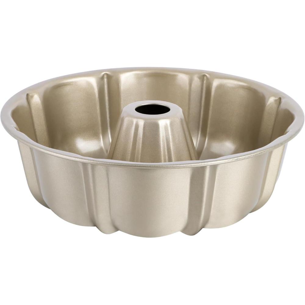 E-far 10 Inch Non-stick Cake Pan, Heavy Duty Carbon Steel Tube Fluted Round Baking Pan,Buntz Pound Cake Pan Mold,Tube Bakeware, Easy Release & Easy to Clean, 10 Cup, Black(Champagne Gold)