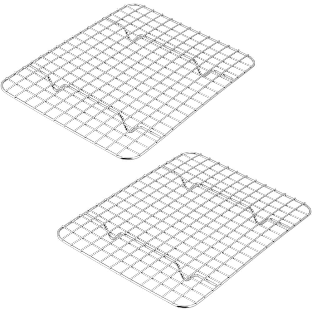 Small Baking Cooling Rack Set of 2, E-far Stainless Steel Toaster Oven Rack for Cooking Roasting Grilling Meat, 8.6 x 6.2 Metal Bakeable Wire Racks for Cookie Cake Bacon – Dishwasher Safe(9.7 x 7.3)