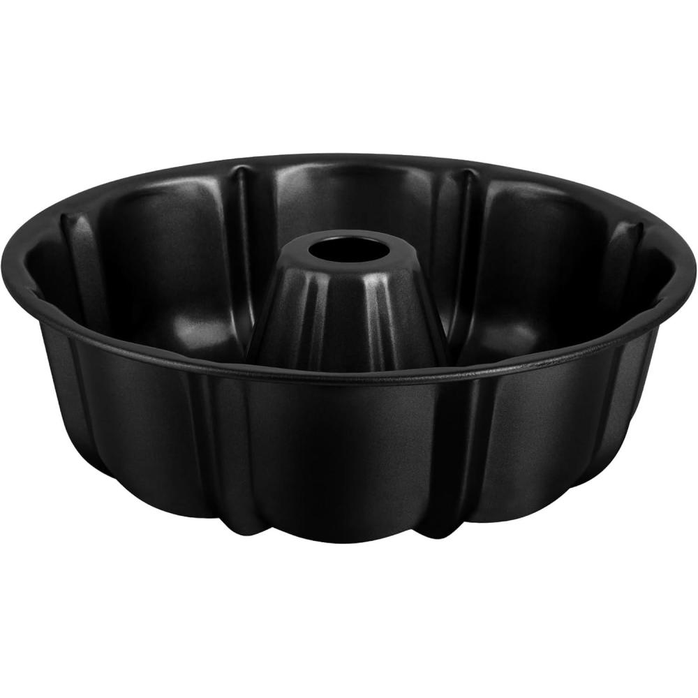 E-far 10 Inch Non-stick Cake Pan, Heavy Duty Carbon Steel Tube Fluted Round Baking Pan,Buntz Pound Cake Pan Mold,Tube Bakeware, Easy Release & Easy to Clean, 10 Cup, Black(Black)