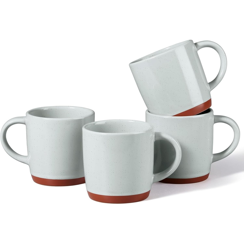 E-far Ceramic Coffee Mug Set of 4, 12oz Stoneware Coffee Cup with Handle, Porcelain Tea Cups, Modern Farmhouse Latte Mug Gift Set for Women & Men, Microwave Safe, Speckled White(Speckled Gray)