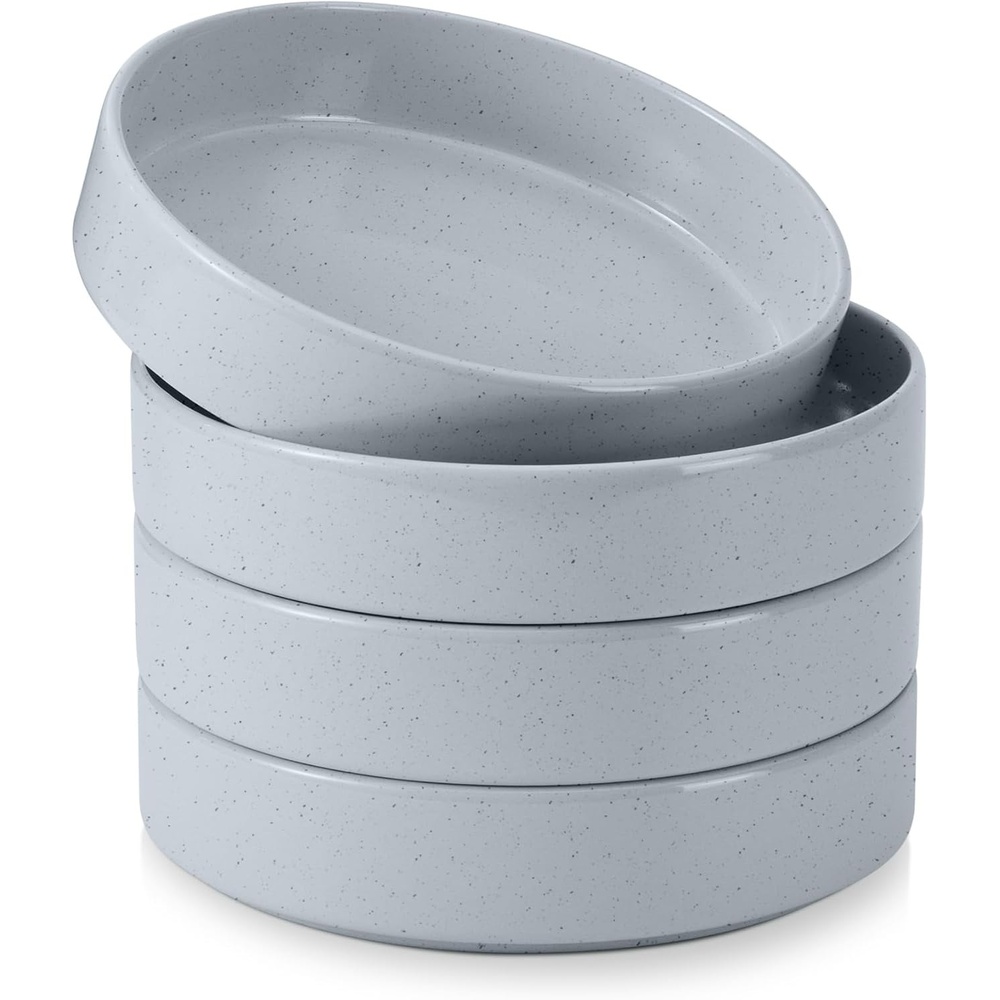 E-far Pasta Bowls Set of 4, 35oz Large Stoneware Bowl Plates | Reactive Glaze Shallow & Wide Ceramic for Soup Salad Dinner | Microwave & Dishwasher Safe, Deep Gray(Haze Gray)