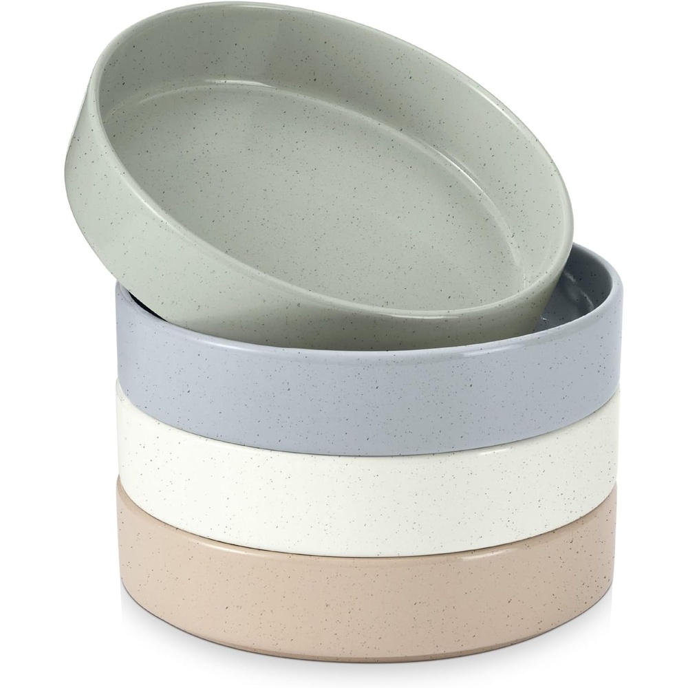 E-far Pasta Bowls Set of 4, 35oz Large Stoneware Bowl Plates | Reactive Glaze Shallow & Wide Ceramic for Soup Salad Dinner | Microwave & Dishwasher Safe, Deep Gray(Multicolor)