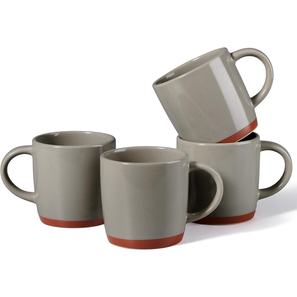 E-far Ceramic Coffee Mug Set of 4, 12oz Stoneware Coffee Cup with Handle, Porcelain Tea Cups, Modern Farmhouse Latte Mug Gift Set for Women & Men, Microwave Safe, Speckled White(Speckled Khaki)