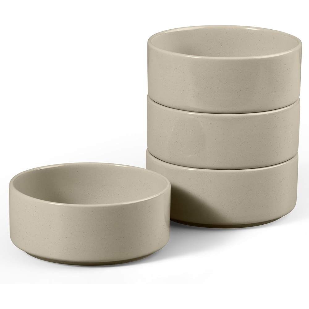 E-far Cereal Bowls Set of 4, 25oz Ceramic Deep Soup Bowls for Kitchen, Microwave Safe Bowls for Serving Prep, Rice, Dessert, Snack, Salad, Dishwasher Safe, Speckled Green(Deep Khaki)