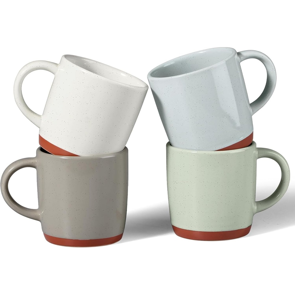 E-far Ceramic Coffee Mug Set of 4, 12oz Stoneware Coffee Cup with Handle, Porcelain Tea Cups, Modern Farmhouse Latte Mug Gift Set for Women & Men, Microwave Safe, Speckled White(Speckled Multicolor)