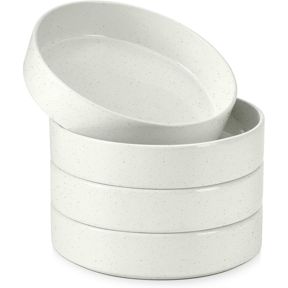 E-far Pasta Bowls Set of 4, 35oz Large Stoneware Bowl Plates | Reactive Glaze Shallow & Wide Ceramic for Soup Salad Dinner | Microwave & Dishwasher Safe, Deep Gray(Stone White)