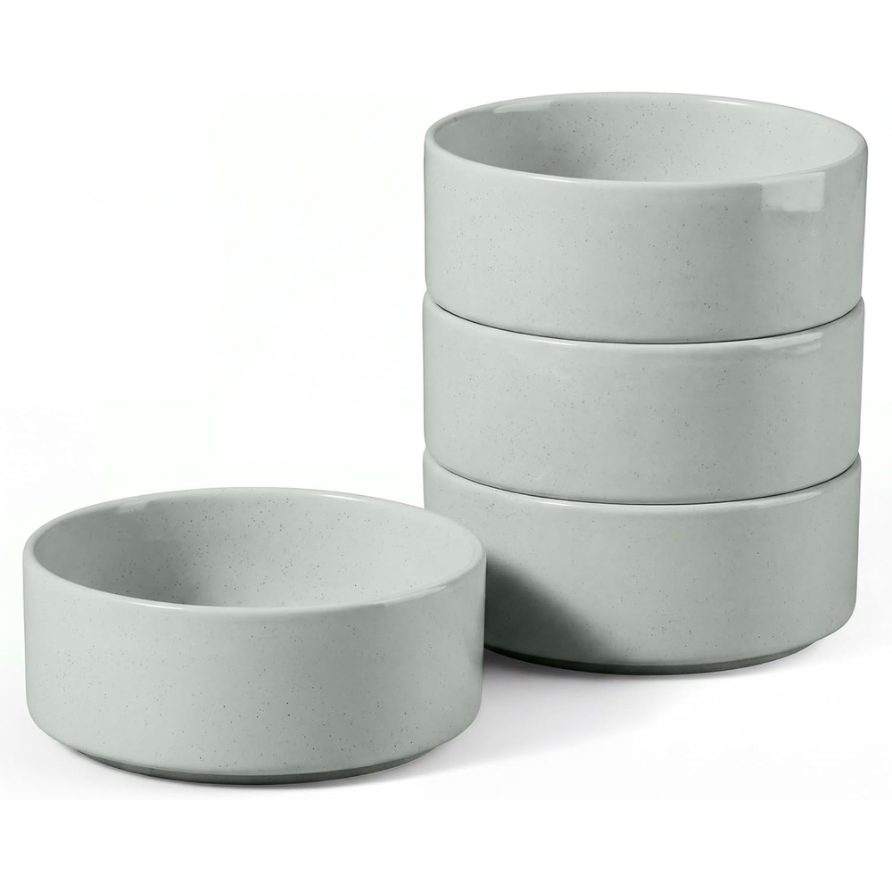 E-far Cereal Bowls Set of 4, 25oz Ceramic Deep Soup Bowls for Kitchen, Microwave Safe Bowls for Serving Prep, Rice, Dessert, Snack, Salad, Dishwasher Safe, Speckled Green(Haze Gray)