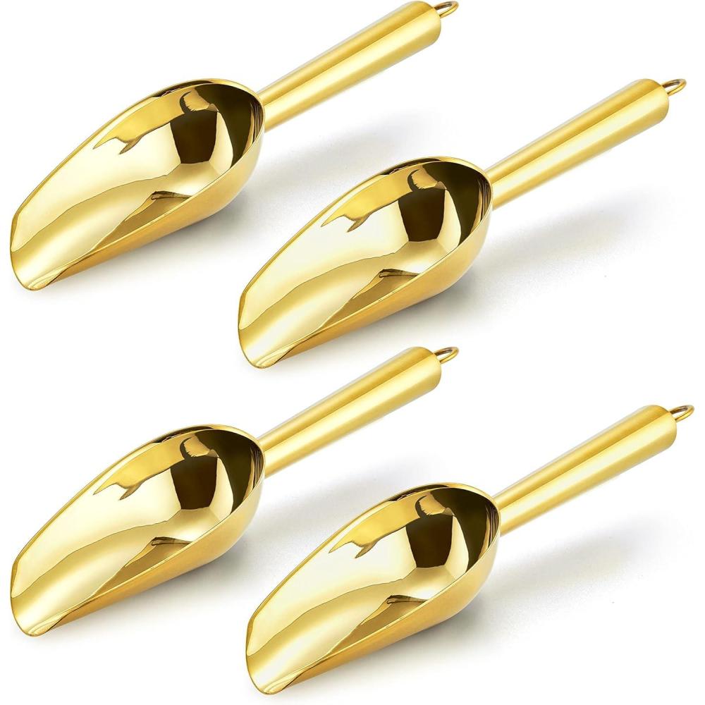 Mini Scoop Set of 8, E-far 3 Ounce Stainless Steel Scoops for Ice Cube/Candy/Flour/Sugar, Metal Utility Scoops for Weddings, Dessert Buffet, Canisters, Food Grade & Rust Free, Easy Clean & Dishwasher(Gold)