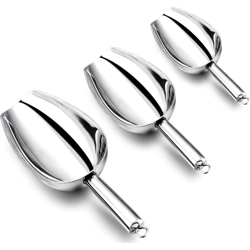Stainless Steel Scoop Set of 3 (3-5-8 Ounce), E-far Small Metal Scoops for Candy/Flour/Dry Goods/Sugar/Ice Cube, Heavy Gauge Kitchen Utility for Canisters/Jars, Rust Free & Dishwasher(3-5-8 Ounce)