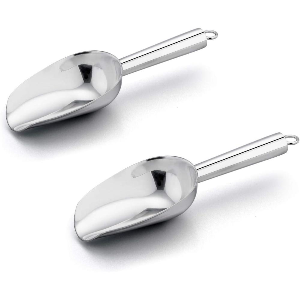 Mini Ice Scoop Set of 2, E-far 3 Ounce Gold Stainless Steel Scoops for Candy/Flour/Sugar, Small Metal Scoops for Party/Canisters Jars/Kitchen Bar/Ice Maker, Rust Proof & Dishwasher Safe(Silver)