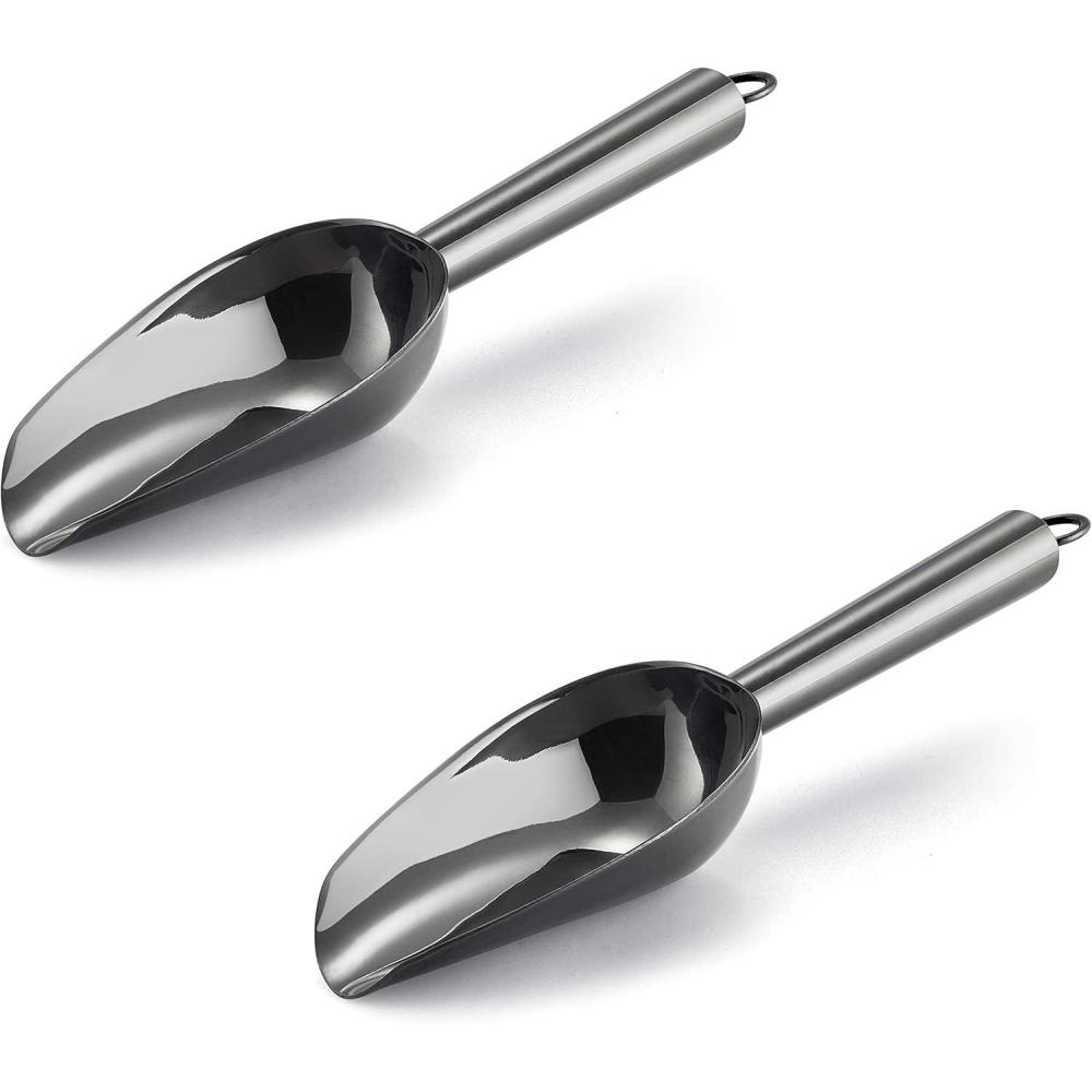 Mini Ice Scoop Set of 2, E-far 3 Ounce Gold Stainless Steel Scoops for Candy/Flour/Sugar, Small Metal Scoops for Party/Canisters Jars/Kitchen Bar/Ice Maker, Rust Proof & Dishwasher Safe(Black)