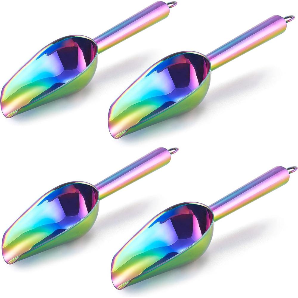 Mini Scoop Set of 8, E-far 3 Ounce Stainless Steel Scoops for Ice Cube/Candy/Flour/Sugar, Metal Utility Scoops for Weddings, Dessert Buffet, Canisters, Food Grade & Rust Free, Easy Clean & Dishwasher(Rainbow)