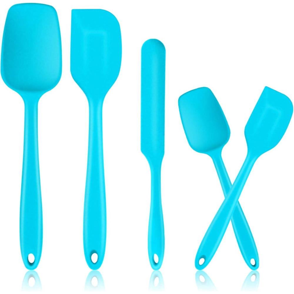 Silicone Spatula Set, E-far 5 PCS Heat Resistant Rubber Spatulas Utensils for Nonstick Cookware Baking Cooking Mixing, Seamless & Flexible, Dishwasher Safe – Blue